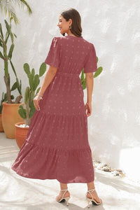 Swiss Dot Tied Surplice Short Sleeve Dress Trandify deal