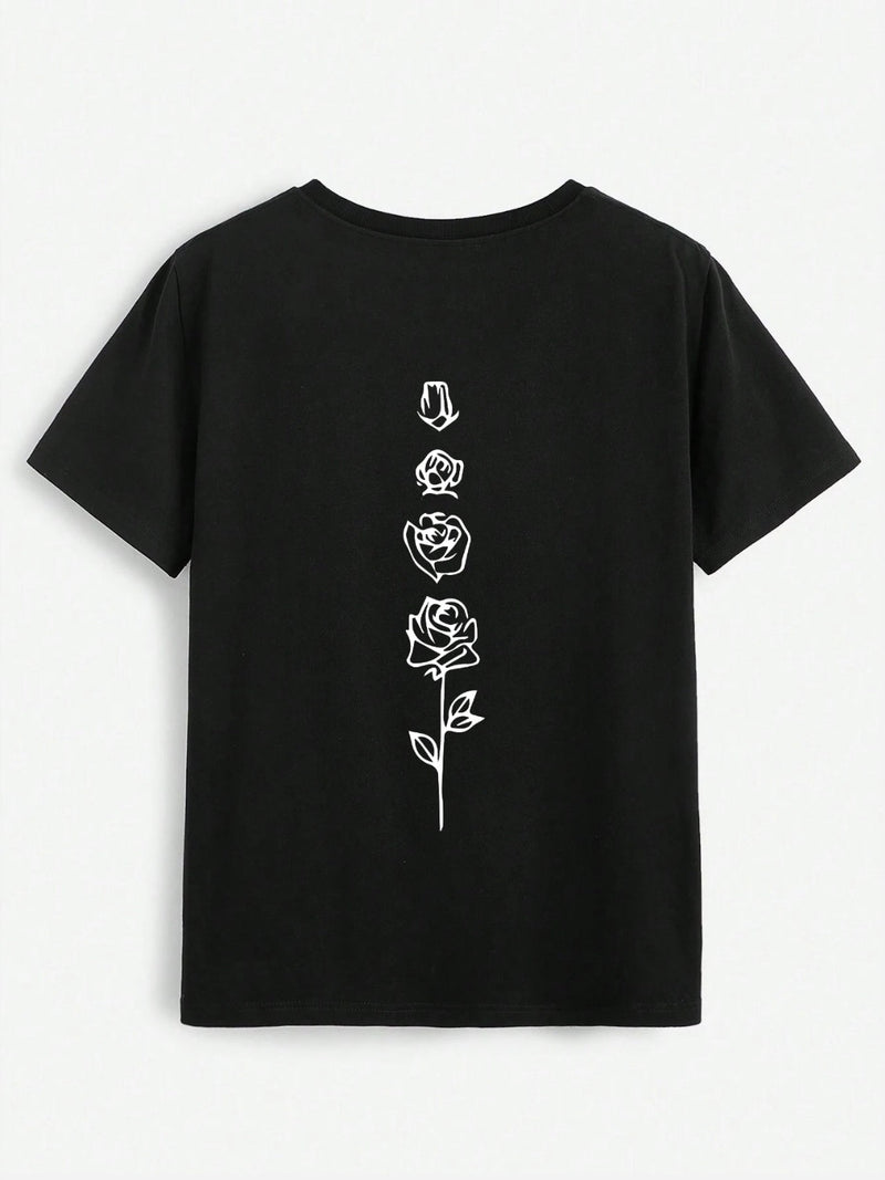 Rose Round Neck Short Sleeve T-Shirt Trandify deal