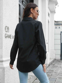 Collared Neck Buttoned Shirt with Pockets Trandify deal