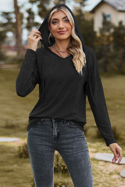 Drawstring Dropped Shoulder Hooded T-Shirt Trandify deal