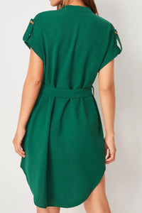 Tied Notched Short Sleeve Dress Trandify deal