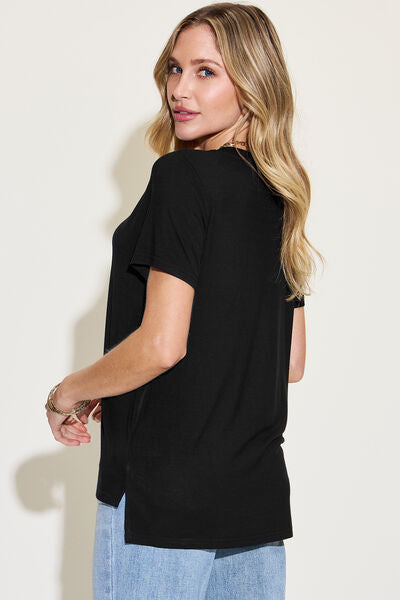 Basic Bae Full Size V-Neck High-Low T-Shirt Trandify deal