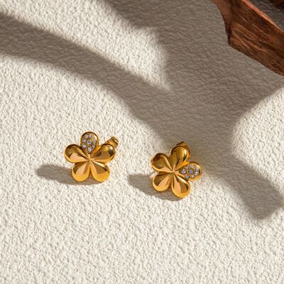 Inlaid Zircon Stainless Steel Flower Earrings Trandify deal