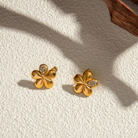 Inlaid Zircon Stainless Steel Flower Earrings Trandify deal