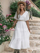 Tie Neck Short Sleeve Ruffle Hem Dress Trandify deal
