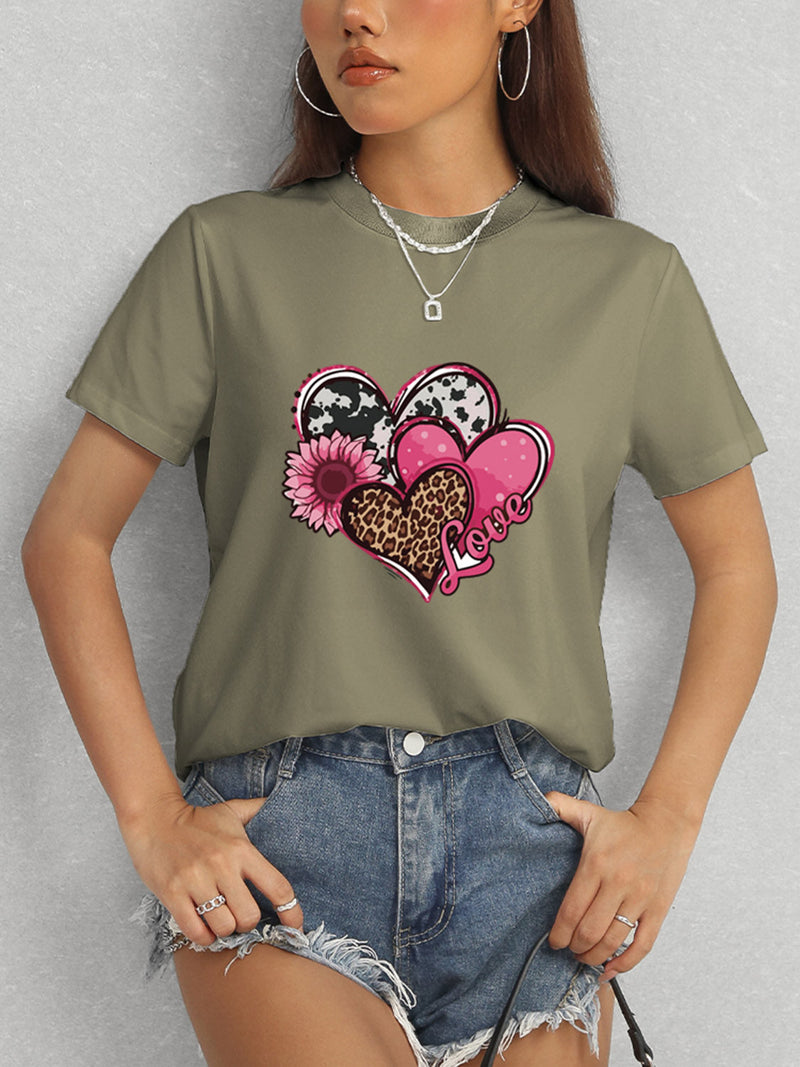 Heart Round Neck Short Sleeve T-Shirt Trandify deal