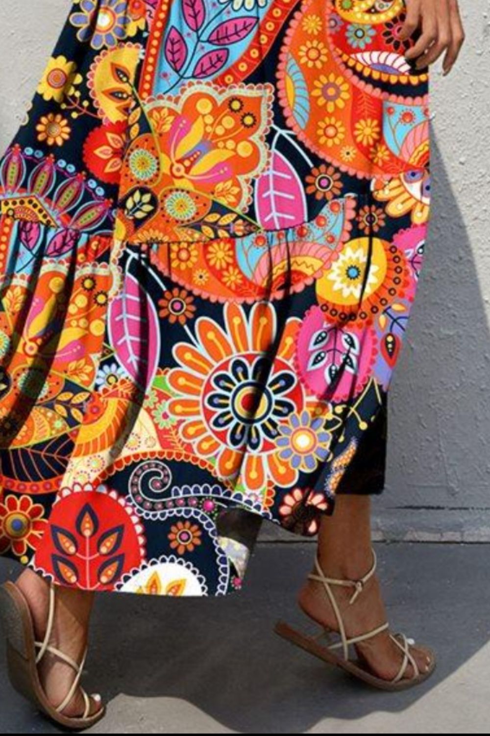 FAM-FAM Tiered Printed V-Neck Sleeveless Dress Trandify deal