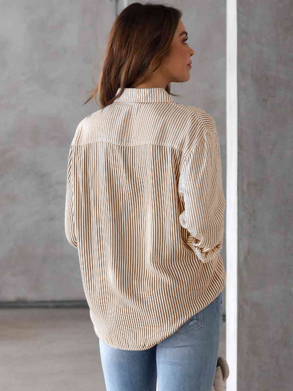 Striped Collared Neck Shirt with Pocket Trandify deal