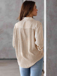 Striped Collared Neck Shirt with Pocket Trandify deal