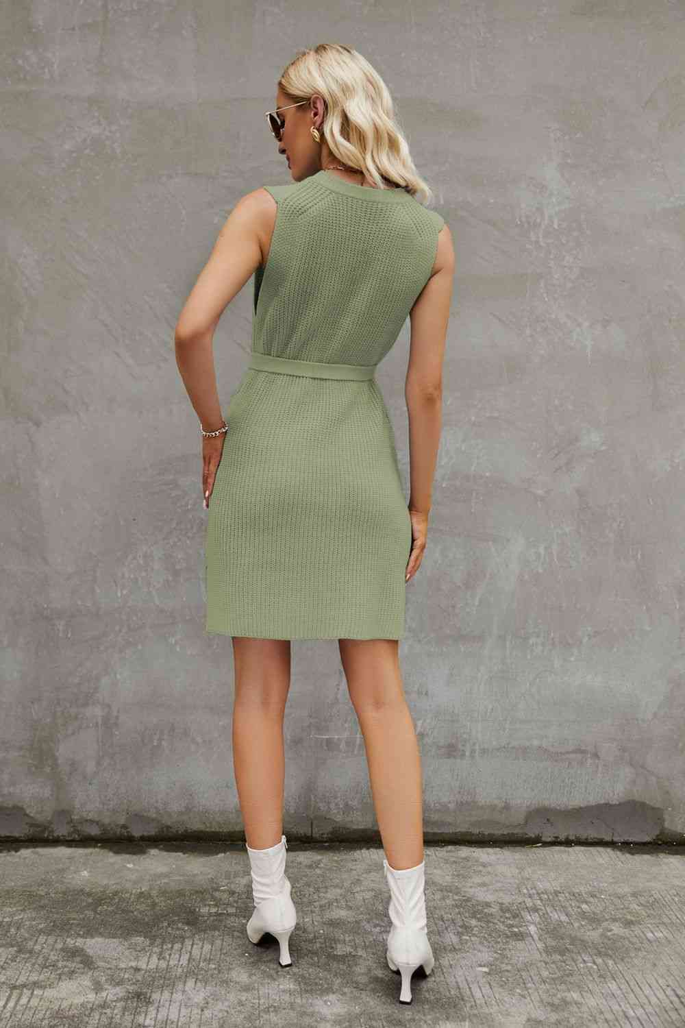 Round Neck Slit Sleeveless Sweater Dress Trandify deal