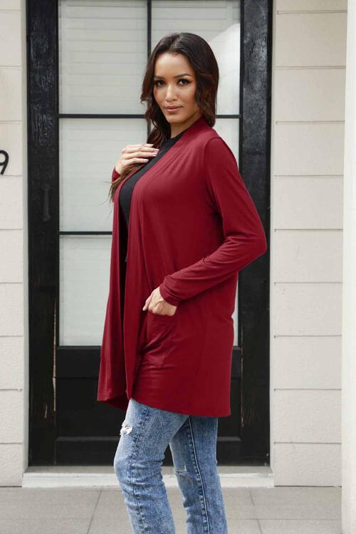 Basic Bae Full Size Open Front Long Sleeve Cardigan with Pockets Trandify deal