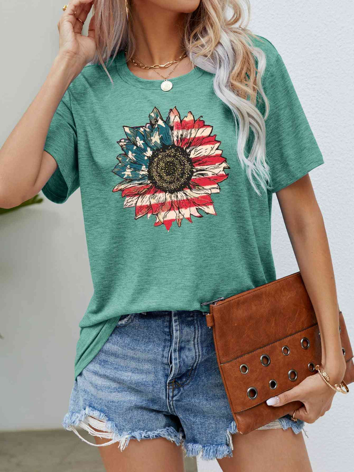 US Flag Flower Graphic Tee Trandify deal
