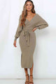 Surplice Neck Bow Waist Slit Sweater Dress Trandify deal