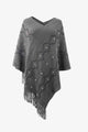 Pearl Trim V-Neck Fringe Hem Poncho Trandify deal