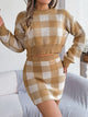 Plaid Round Neck Top and Skirt Sweater Set Trandify deal