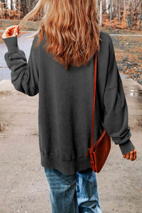 Dropped Shoulder Round Neck Long Sleeve Blouse Trandify deal