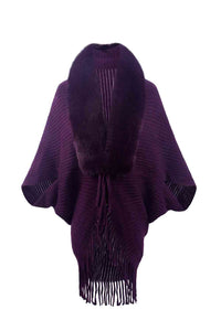 Fringe Detail Long Sleeve Ribbed Poncho Trandify deal