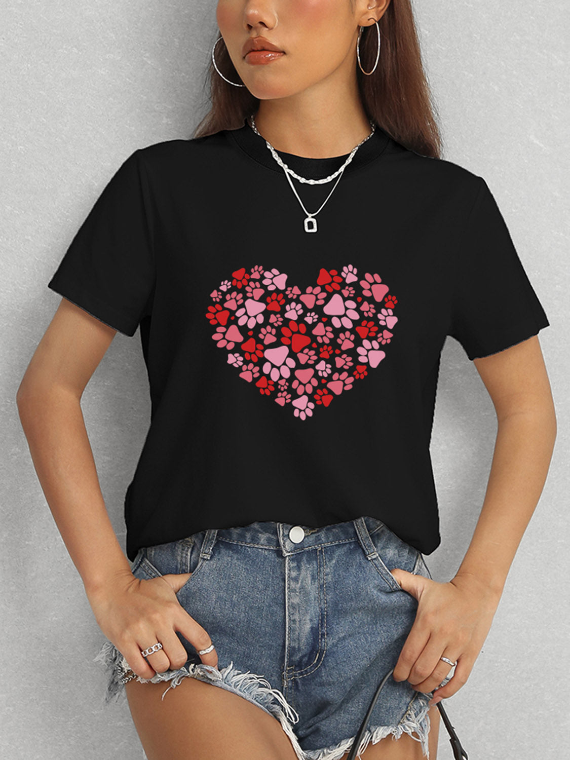Heart Round Neck Short Sleeve T-Shirt Trandify deal