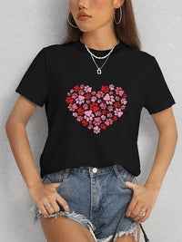 Heart Round Neck Short Sleeve T-Shirt Trandify deal