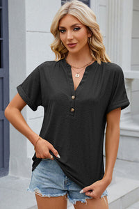 Eyelet Notched Short Sleeve T-Shirt Trandify deal