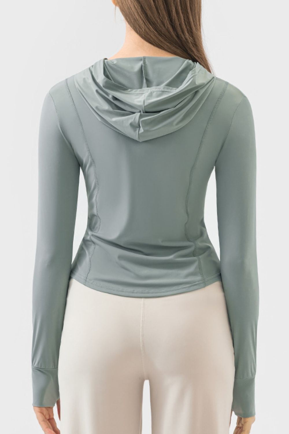 Pocketed Zip Up Hooded Long Sleeve Active Outerwear Trandify deal