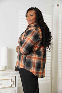 Double Take Plaid Dropped Shoulder Shirt Trandify deal