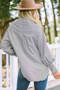 Striped Lantern Sleeve Collared Shirt Trandify deal