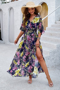 Devine Printed Tied Half Sleeve Slit Dress Trandify deal