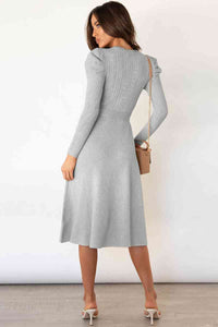 Round Neck Long Sleeve Tie Waist Sweater Dress Trandify deal