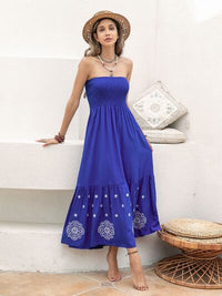 Smocked Printed Tube Midi Dress Trandify deal