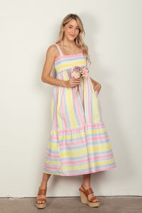 VERY J Striped Woven Smocked Midi Cami Dress Trandify deal