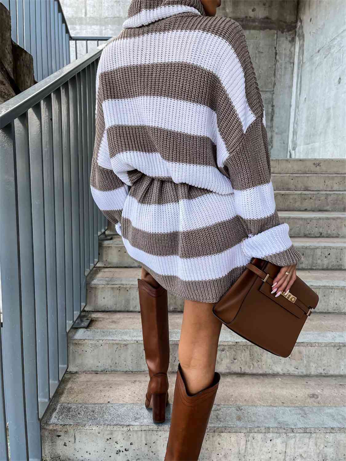 Striped Turtleneck Sweater Dress Trandify deal