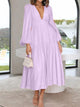 Deep V-Neck Balloon Sleeve Plain Maxi Dress Trandify deal