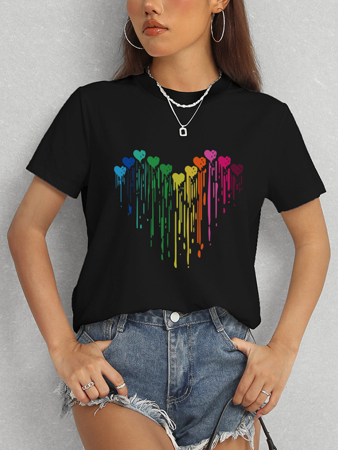 Heart Round Neck Short Sleeve T-Shirt Trandify deal