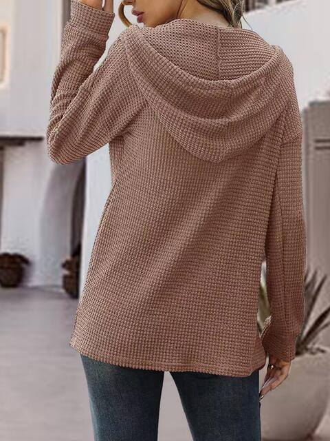 Half Button Up Drawstring Hoodie Trandify deal