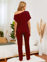 Round Neck Top and Pants Lounge Set Trandify deal