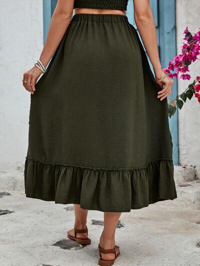 Ruffled Elastic Waist Midi Skirt Trandify deal
