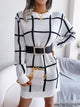Plaid Round Neck Dropped Shoulder Sweater Dress Trandify deal