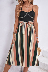 Tied Striped Spaghetti Strap Dress Trandify deal