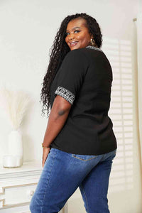 Double Take Embroidered Notched Neck Top Trandify deal