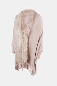Fringe Open Front Long Sleeve Poncho Trandify deal