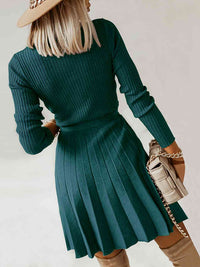 Surplice Neck Tie Front Pleated Sweater Dress Trandify deal