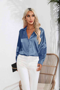 Lapel Collar Button Up Long Sleeve Shirt Trandify deal