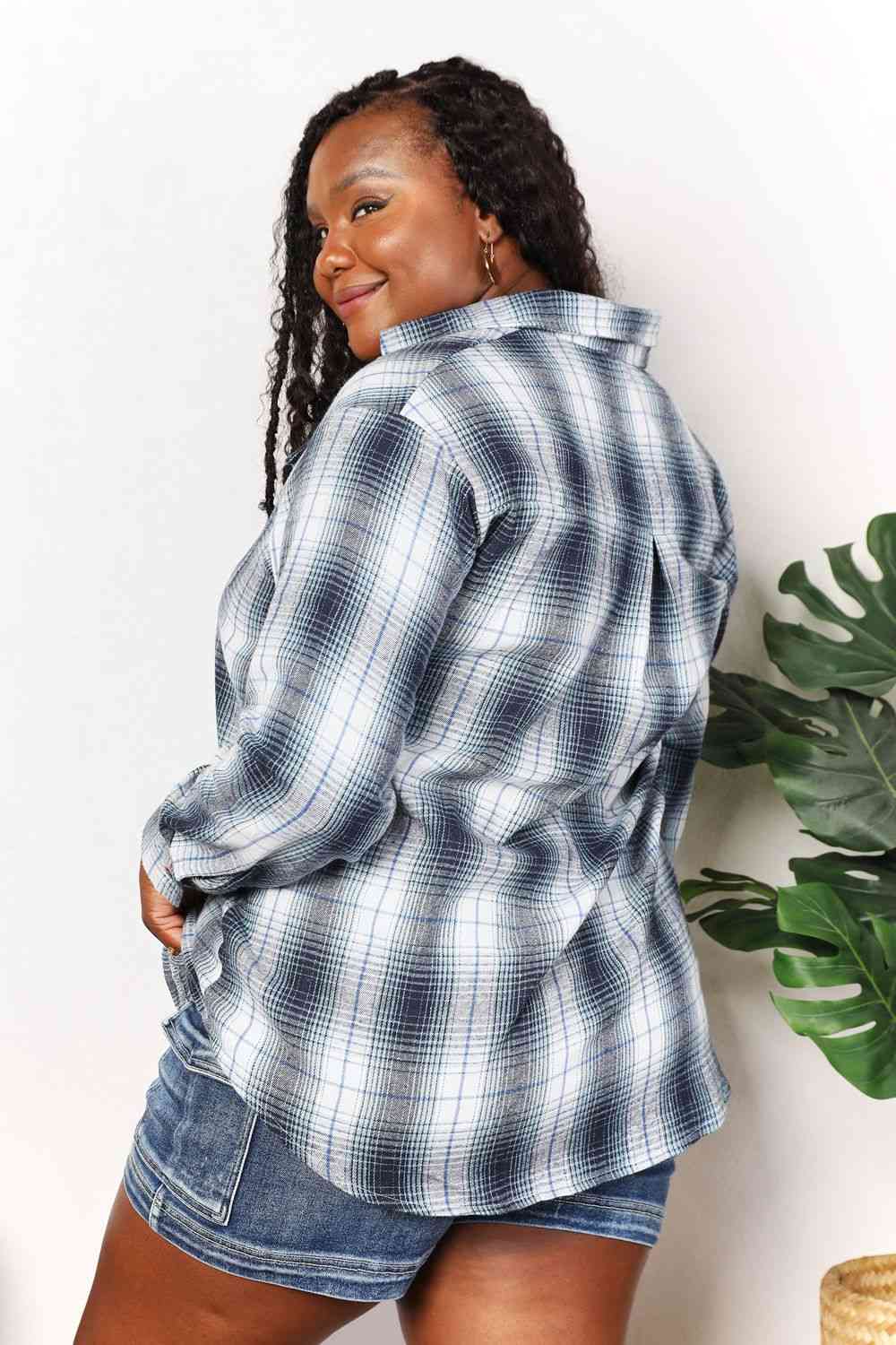 Double Take Plaid Dropped Shoulder Shirt Trandify deal