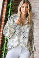 First Love Tiger Print Collared Neck Long Sleeve Satin Shirt Trandify deal