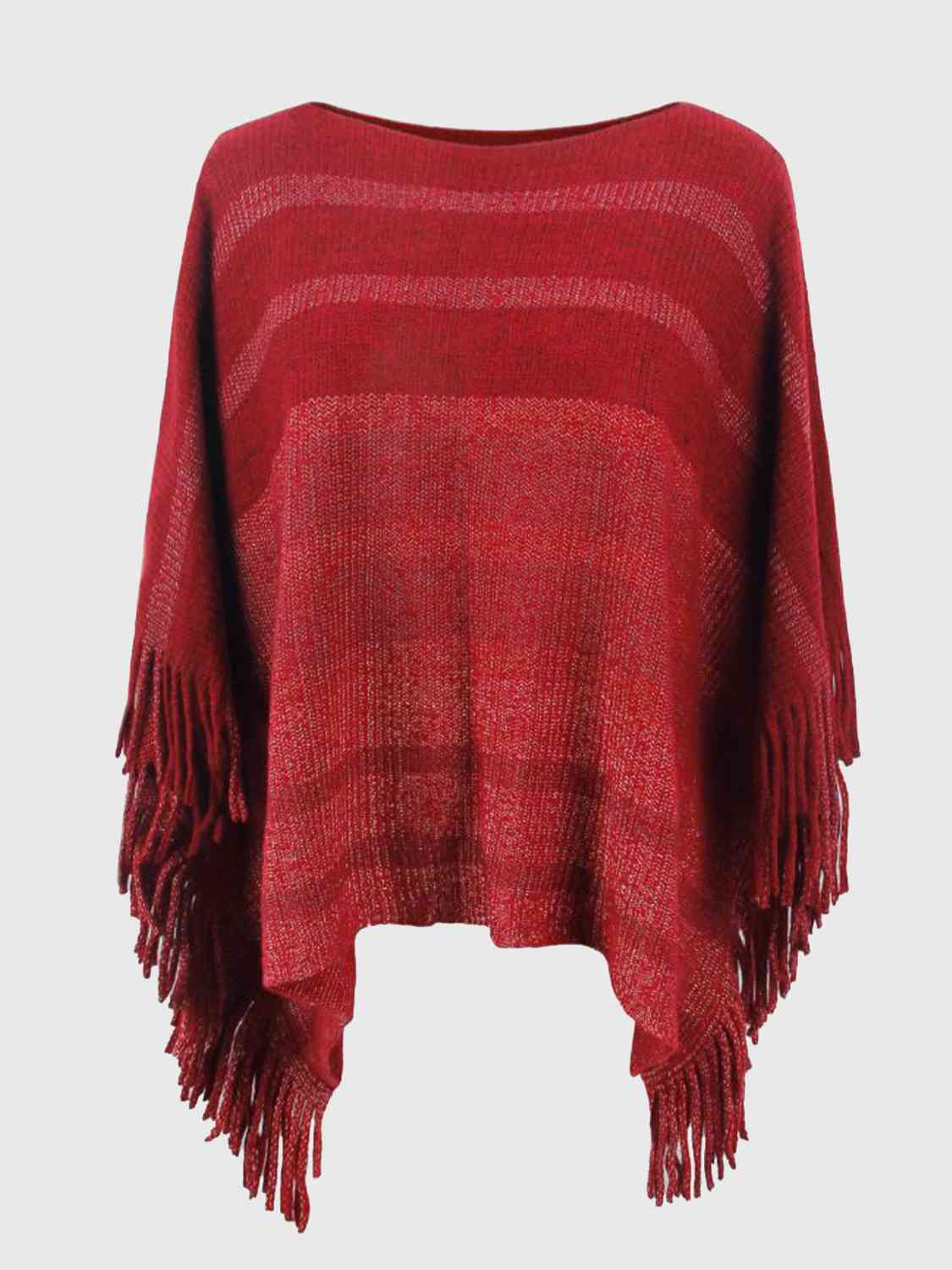 Striped Boat Neck Poncho with Fringes Trandify deal