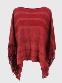 Striped Boat Neck Poncho with Fringes Trandify deal