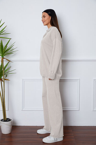 Dropped Shoulder Sweater and Long Pants Set Trandify deal