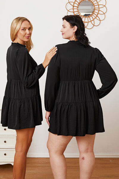 Ruffled Button Up Long Sleeve Tiered Shirt Trandify deal