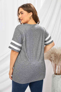 Plus Size Striped V-Neck Tee Shirt Trandify deal